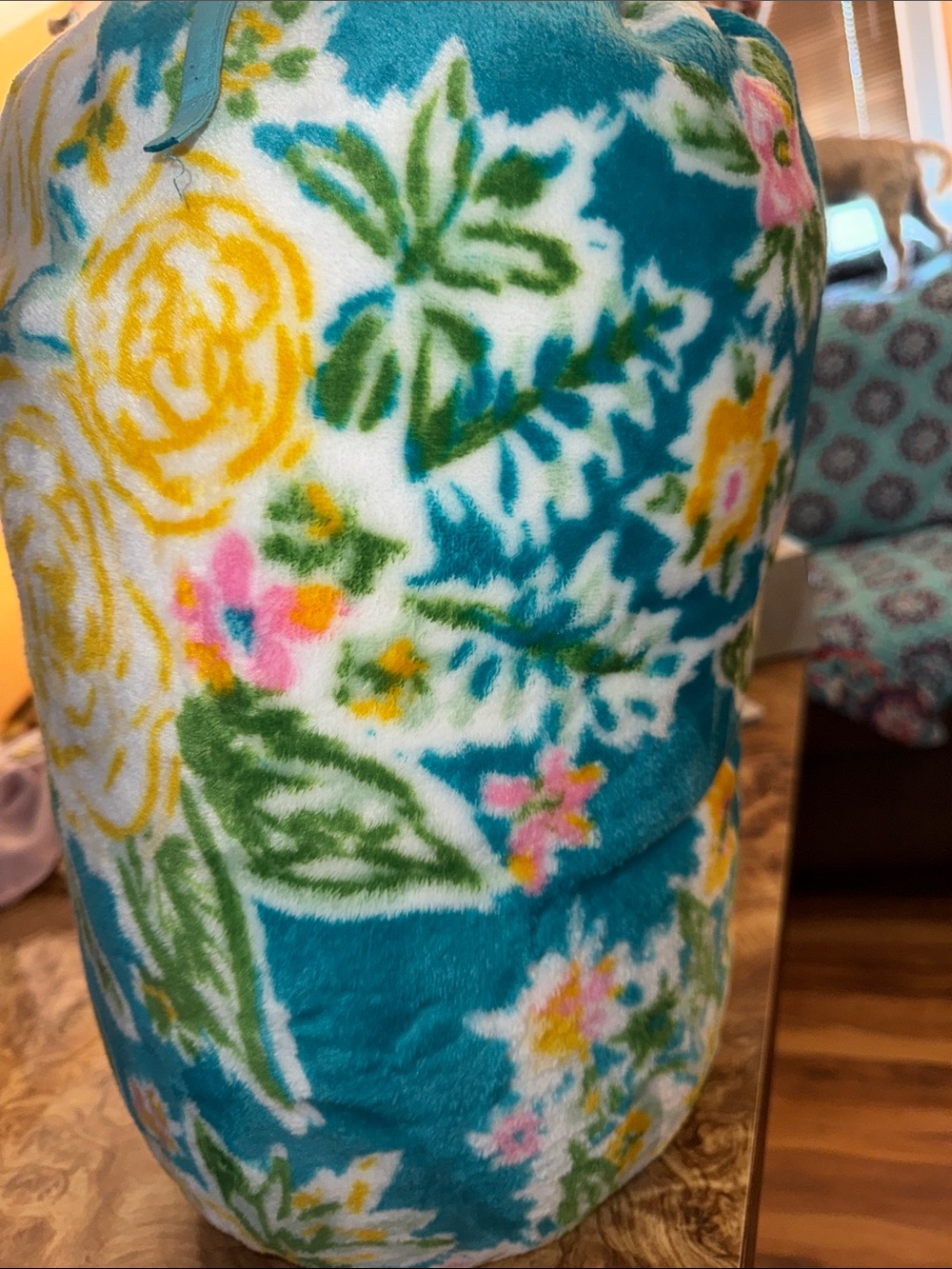 King Floral Fleece Blanket-KING NWOT - Bright Teal Color